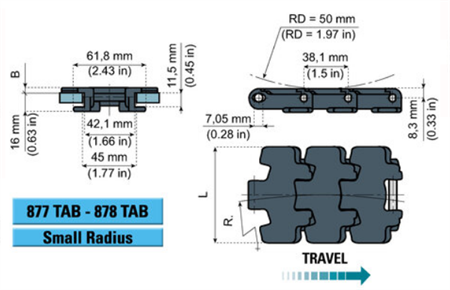 Sideflexing chain with tab LF878TAB-K325