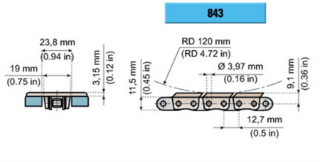 Straigh running plate top chain with base roller LF843-K200