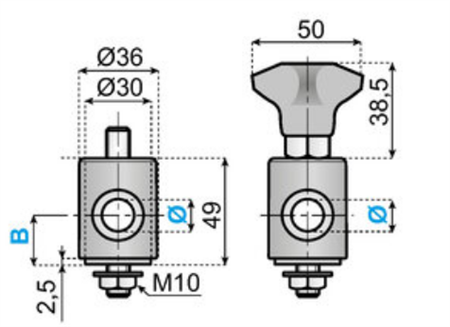 Mounting top Ø12 adjustable with knob