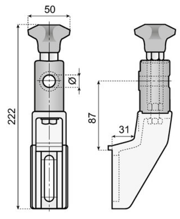 Side guide bracket Ø12 H=222 with knob