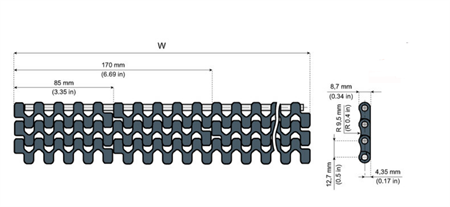 Straight running modular belt LFG2120FG W=1275 (Flush Grid)