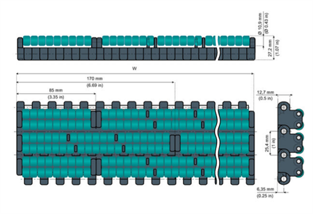 Rakgående modulband LFG2251LBP B=510 (Ackumulerande)