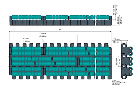 Rakgående modulband LFG2251LBP B=425 (Ackumulerande)