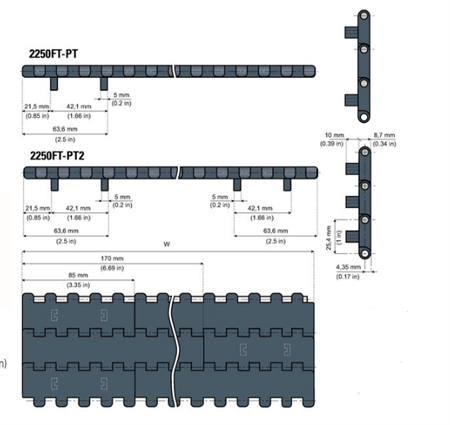 Rakgående modulband LFG2250FT-PT B=85 (positrack)