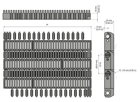 Straight running modular belt 2500 W=2057 (raised rib)