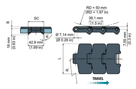 Sideflexing chain NGE880-K325