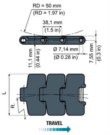 Sideflexing chain for magnetic system NGE880M-K330 wide=83,8mm