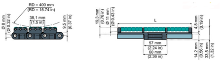 Single straight running chain with low noise rollers NGE8257LBP-K1200