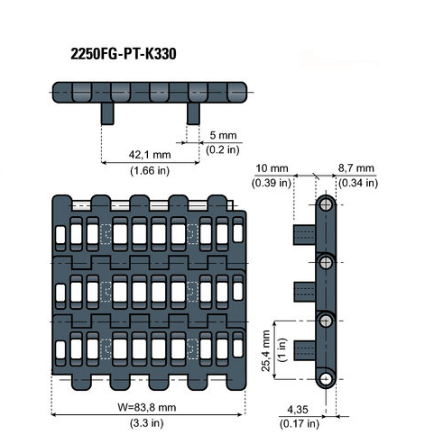 Rakgående modulband NGE2250FG B=83,8 (flushgrid) (positrack)