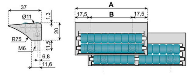 Transfer plate 2-rollers w=85 MR (with socket screw)